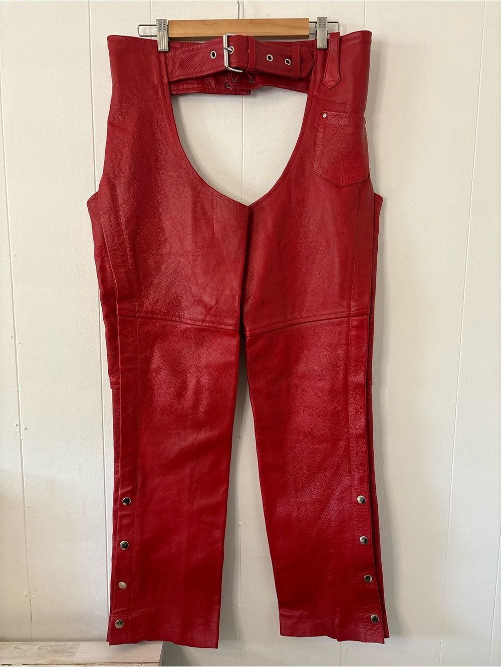 VTG Hot Leathers Red Leather Chaps Riding Biker Ladies Size Large
